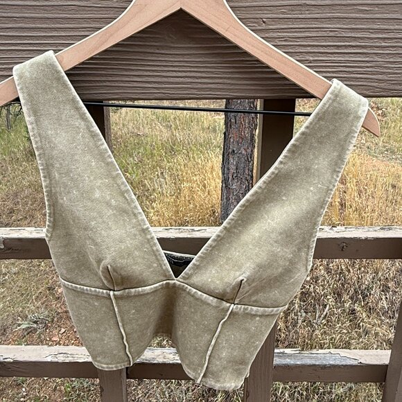 NWOT Zara Washed Effect Interlock Khaki Cropped Tank - Picture 3 of 10